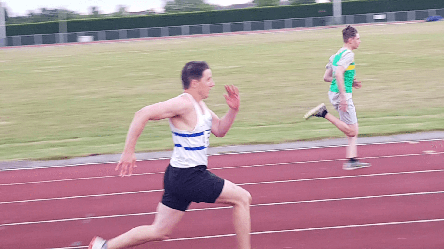 Luke sprinting towards the finish line.